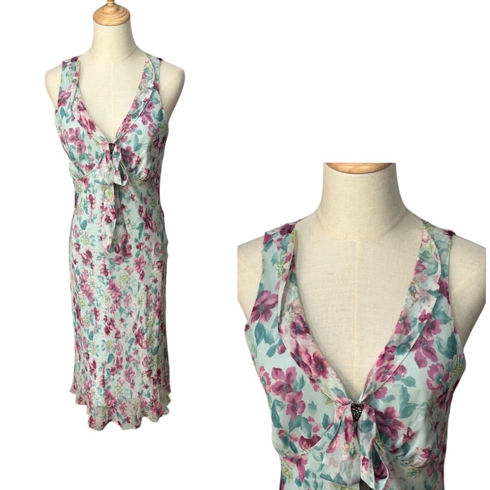 Vtg Dressbarn 90s Silk Babydoll Midi Dress Sz 8‎ Bias Romantic Cottage Fairy